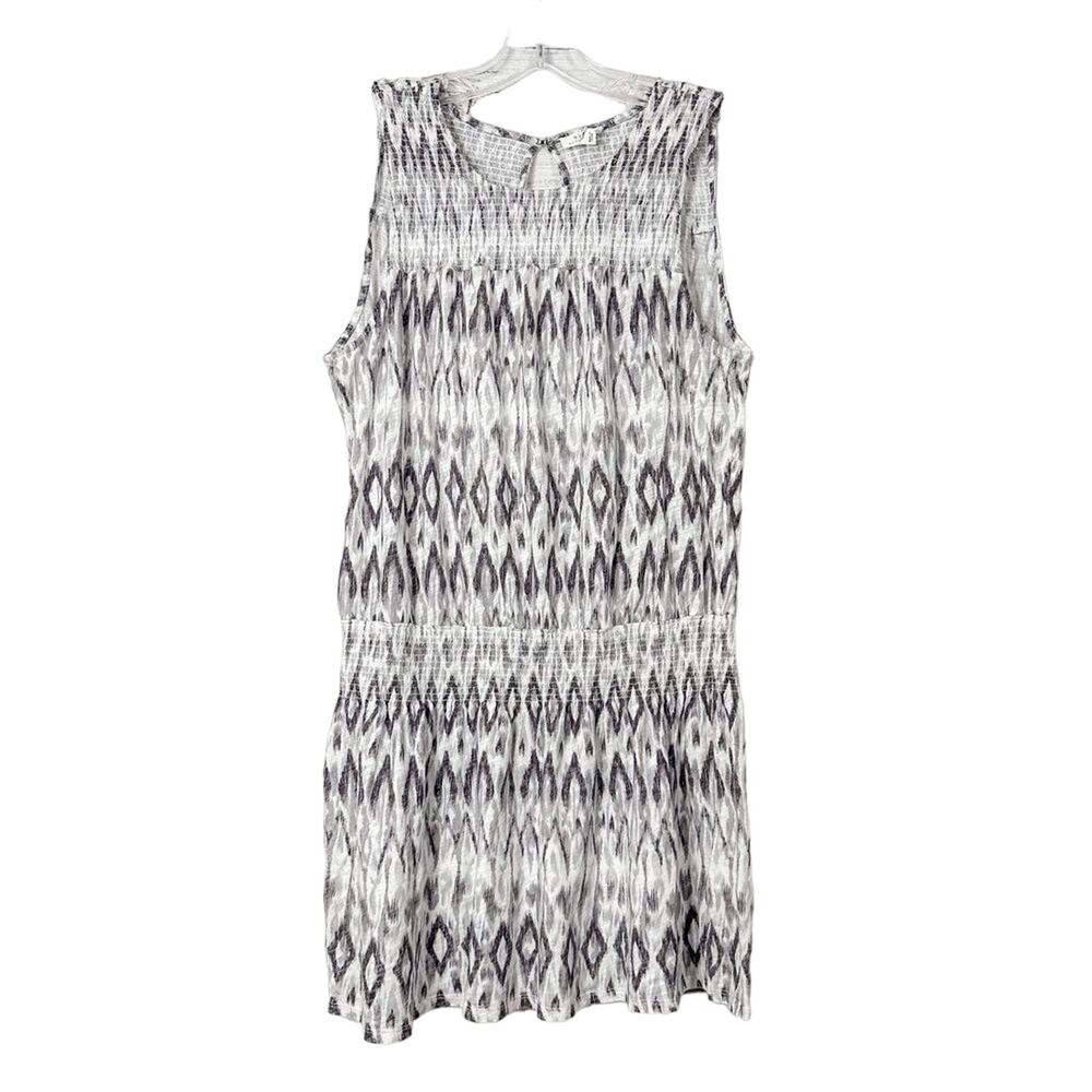 Soft Joie Womens Ikat Sleeveless Ashira Smocked Blouson Dress Purple White Large